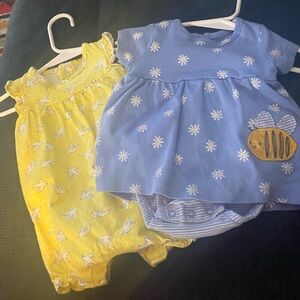 Carter's Blue and Yellow One Pieces with Floral and Bee Design